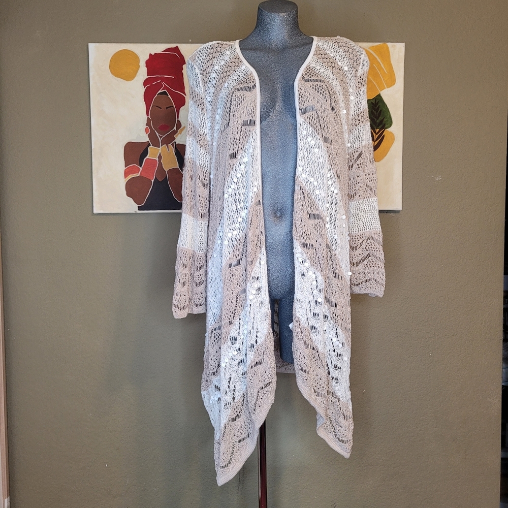 Chico's Cream Open-Front Cardigan Size 3
